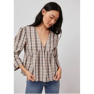 Rails Noella Cotton Poplin Top - Stockholm Check - Size M